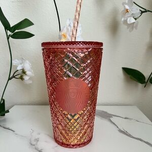 NWT 2021 Starbucks Holiday Jeweled Studded Tumbler Cup 16oz Rose Gold